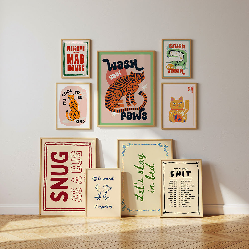 Collection of House of Zella wall art prints including typography prints, bathroom wall art, personalised prints, children's artwork and modern home décor.