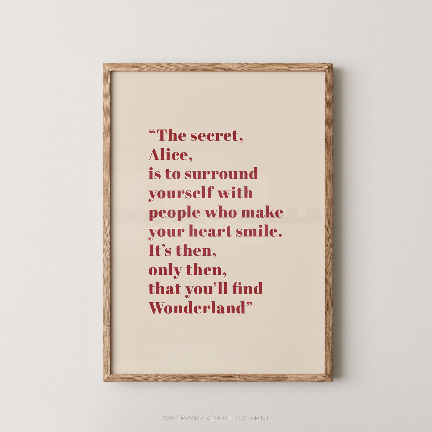 Framed print with a quote on a beige background
