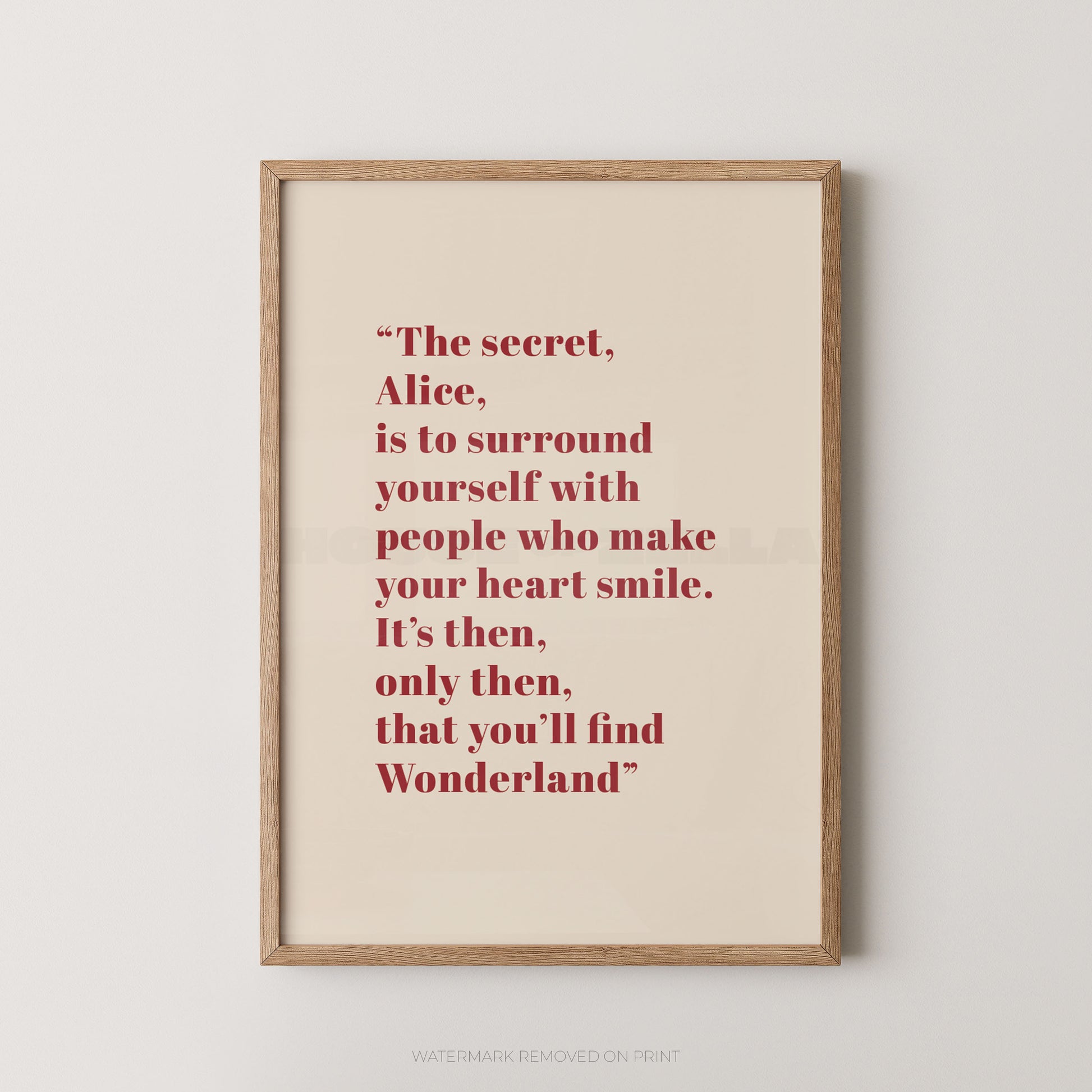 Framed print with a quote on a beige background