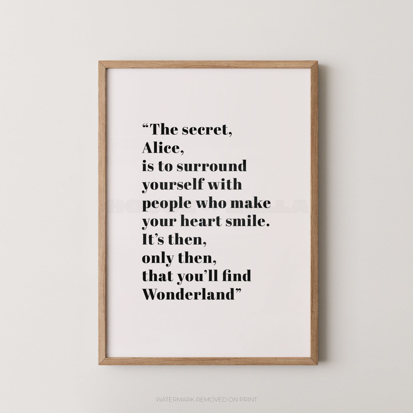 Framed print with a quote on a white background