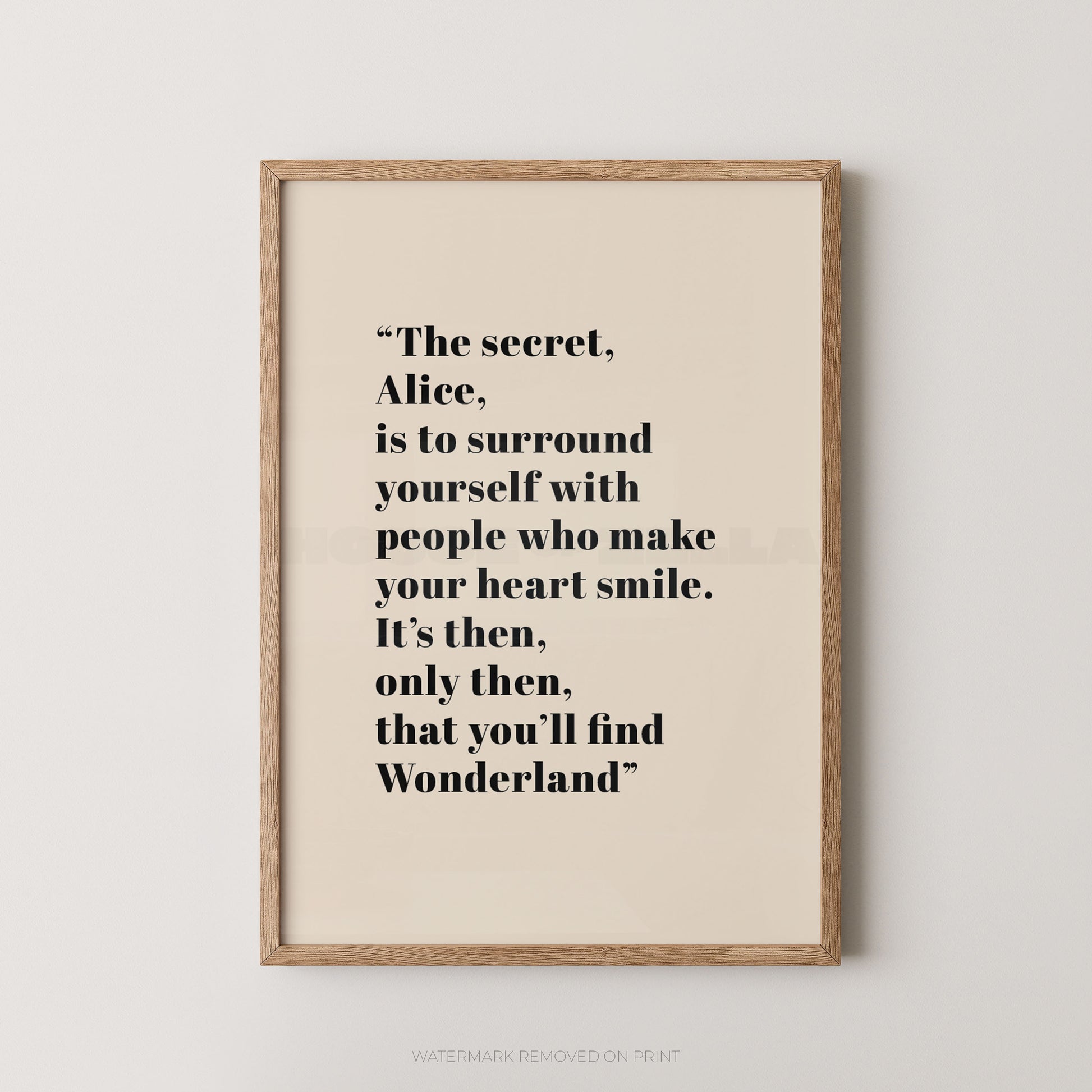 Framed print with a quote on a beige background