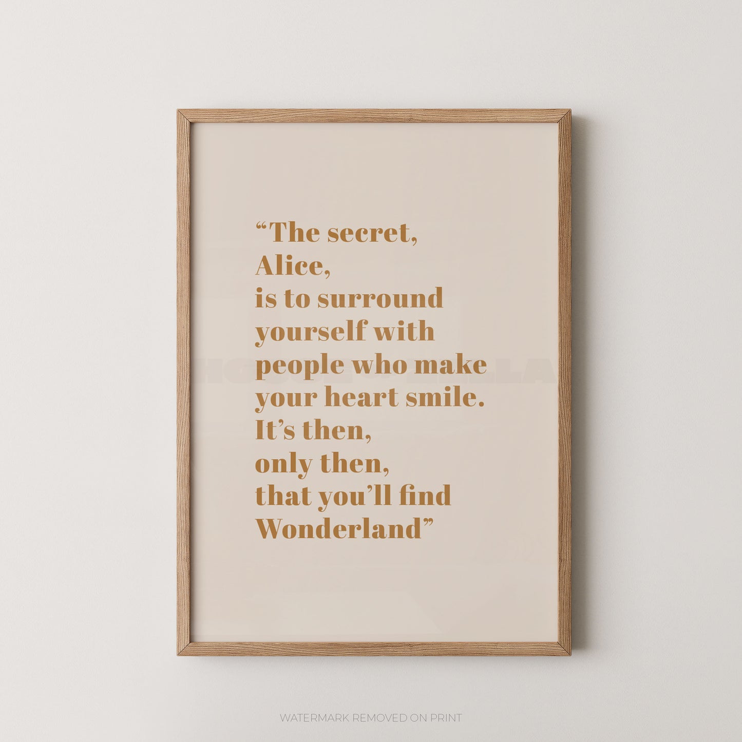 Framed print with a quote on a white wall