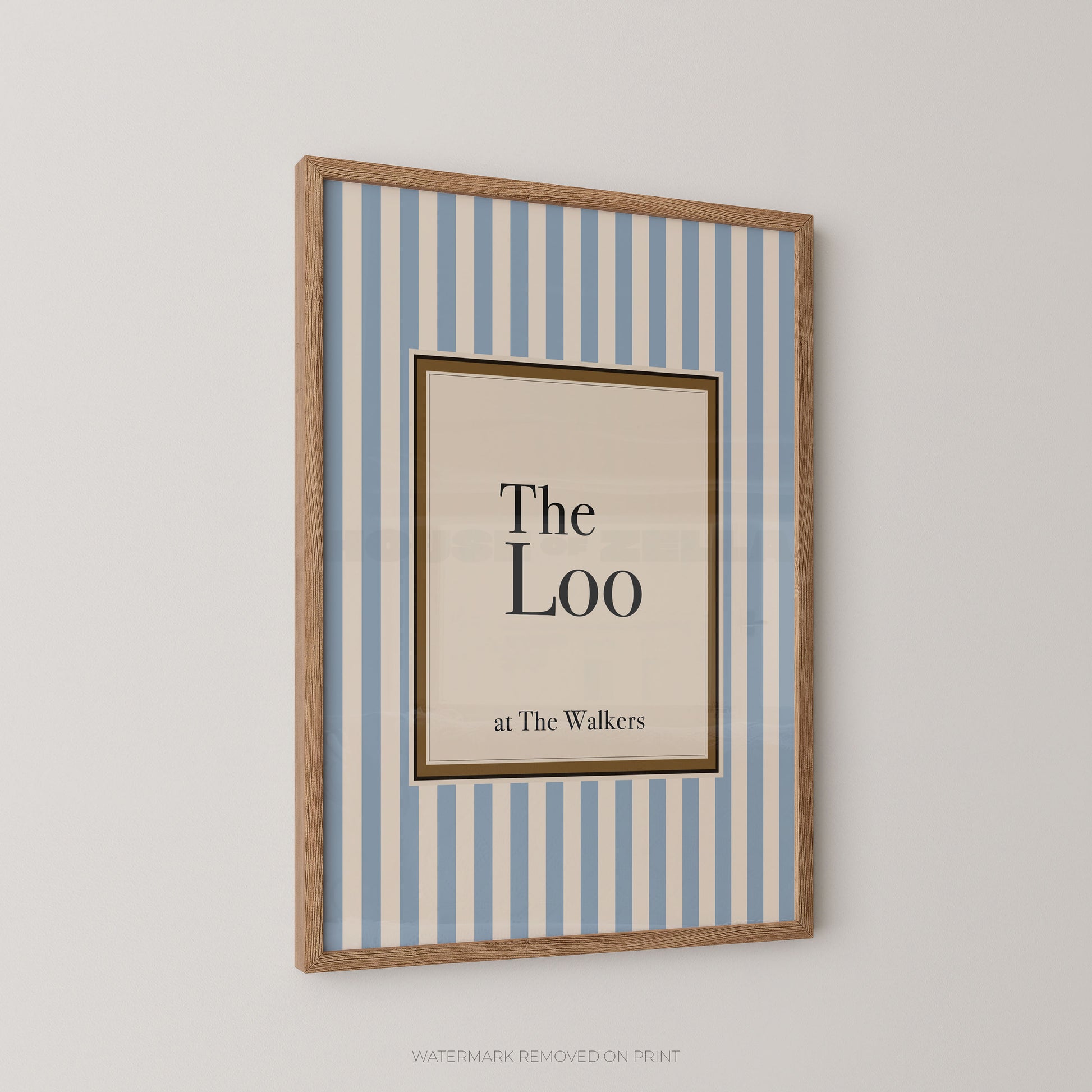Framed print with 'The Loo at The Walkers' text on a striped background