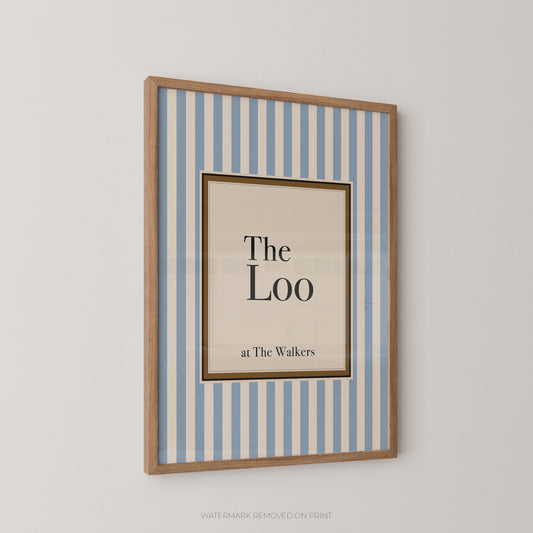 Framed print with 'The Loo at The Walkers' text on a striped background