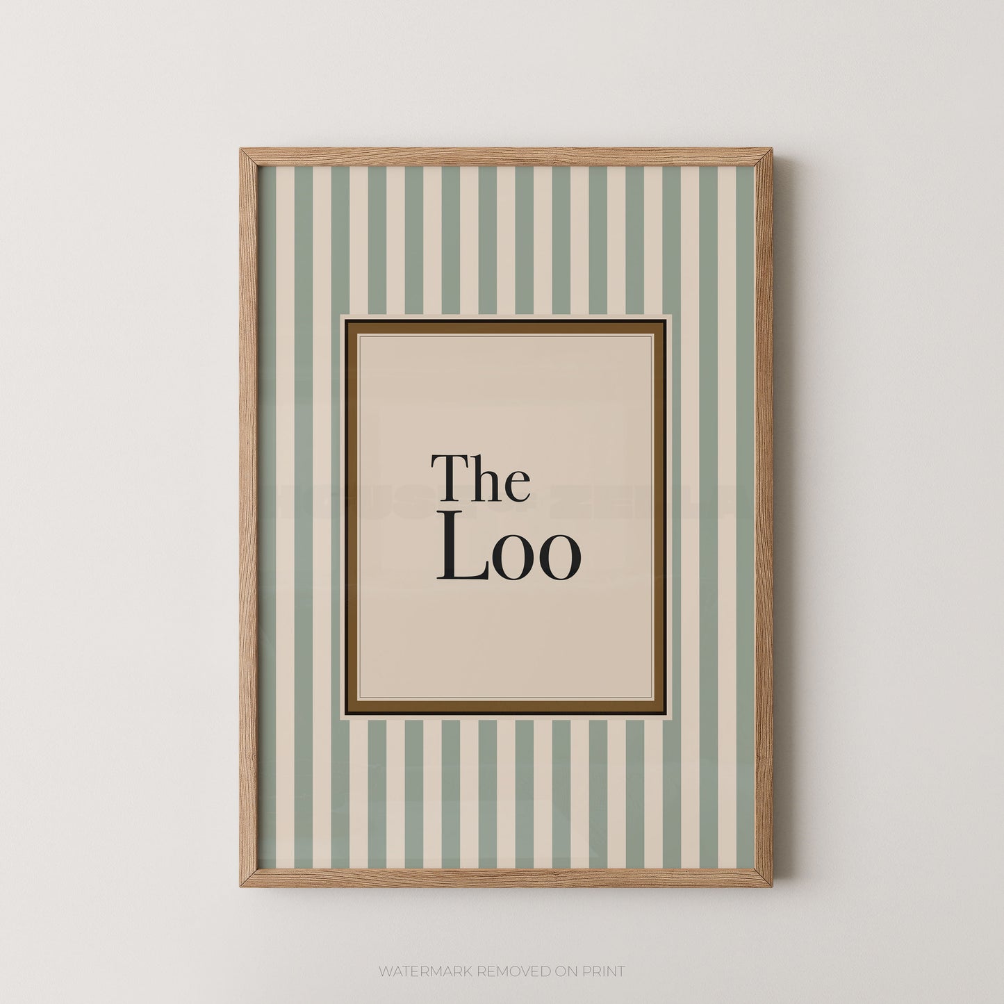 Framed artwork with 'The Loo' text on a striped background