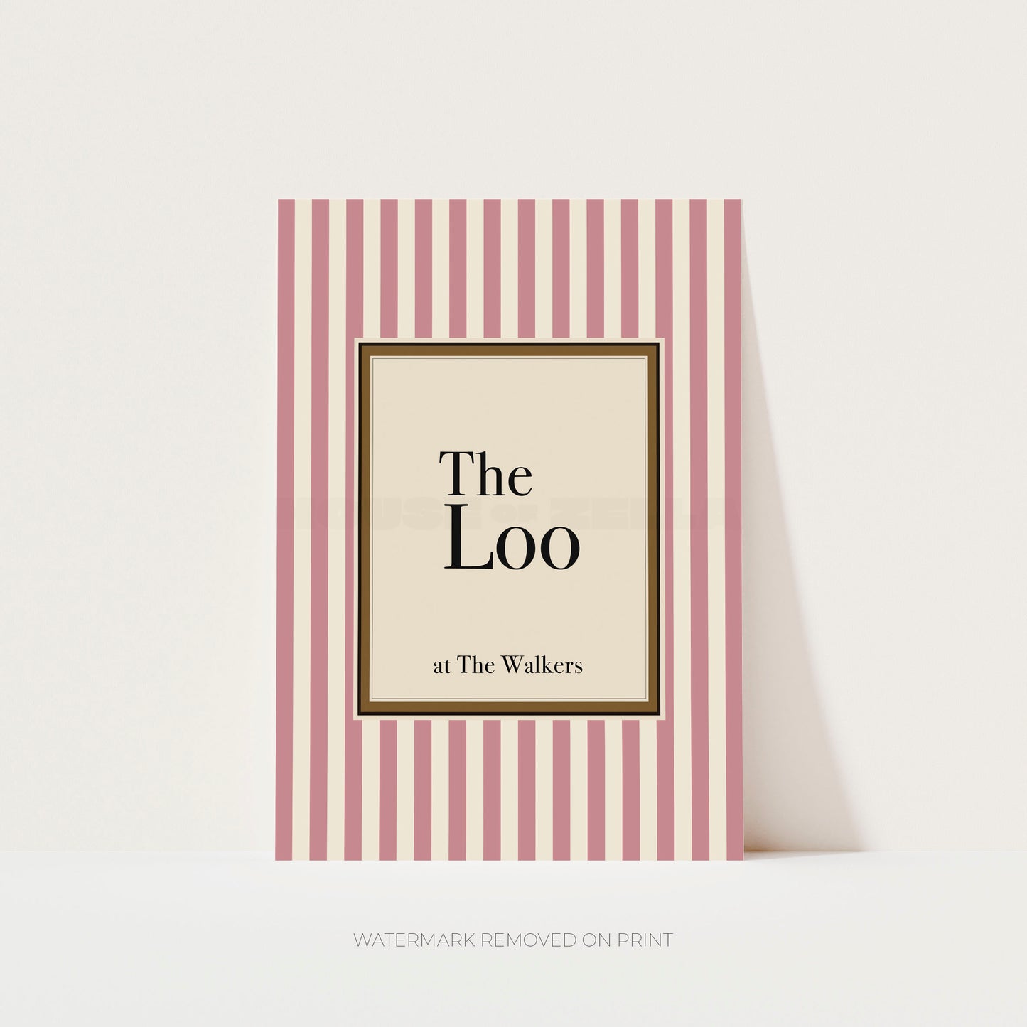 Decorative print with 'The Loo at The Walkers' text on a striped background