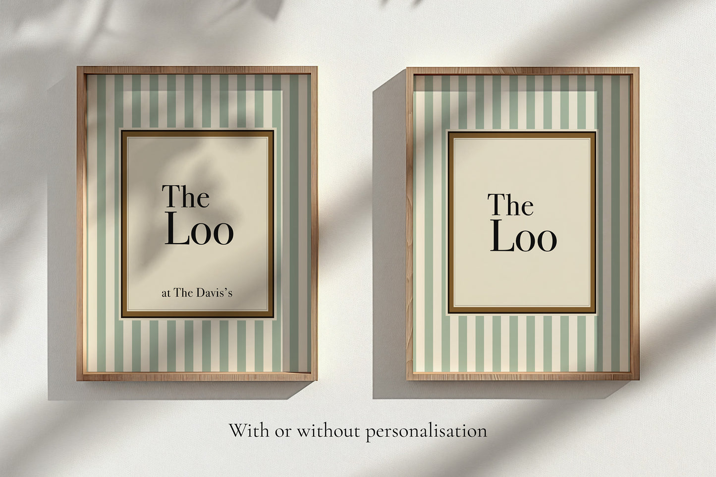 Two framed prints with 'The Loo' text on a striped background