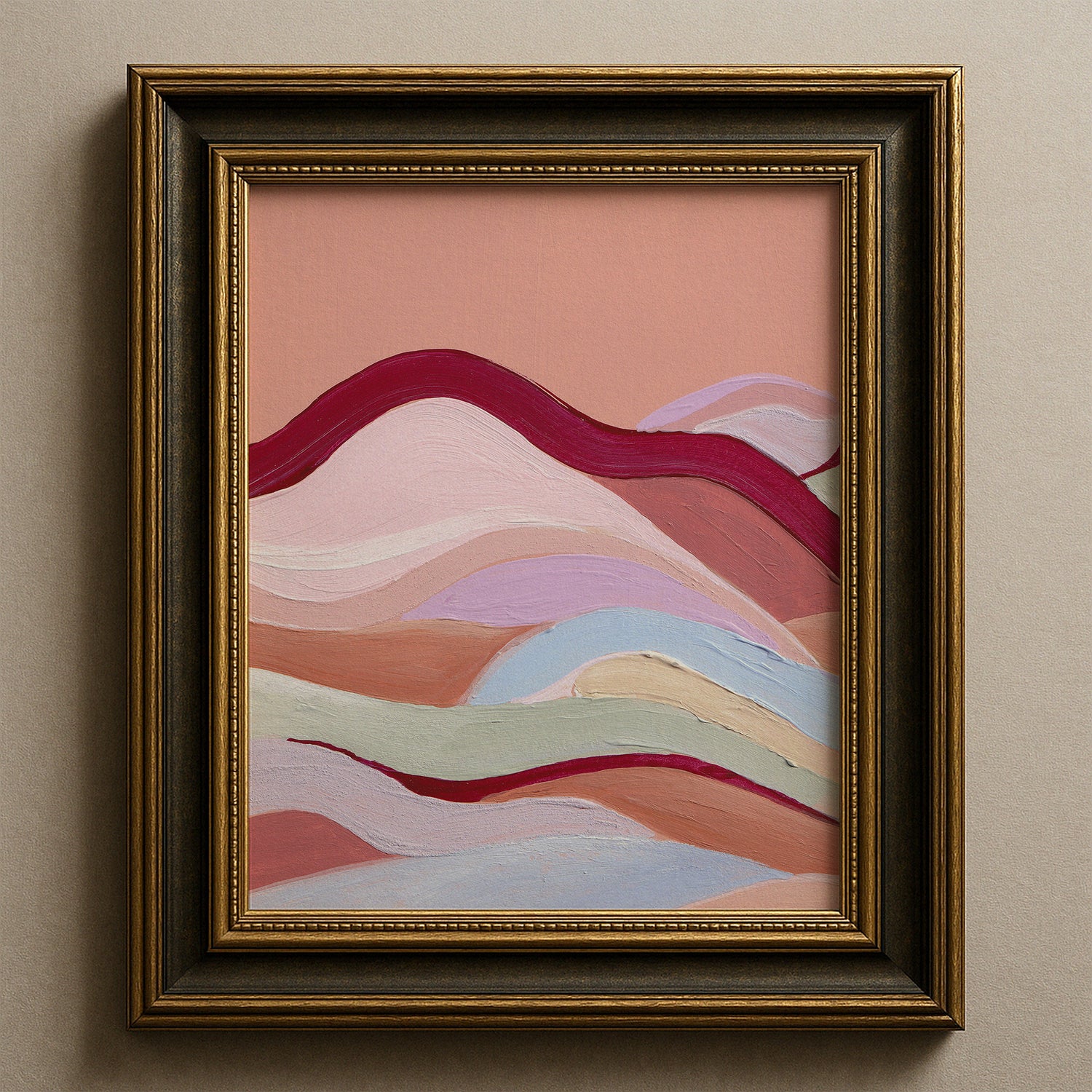 Abstract landscape art painting in a vintage frame