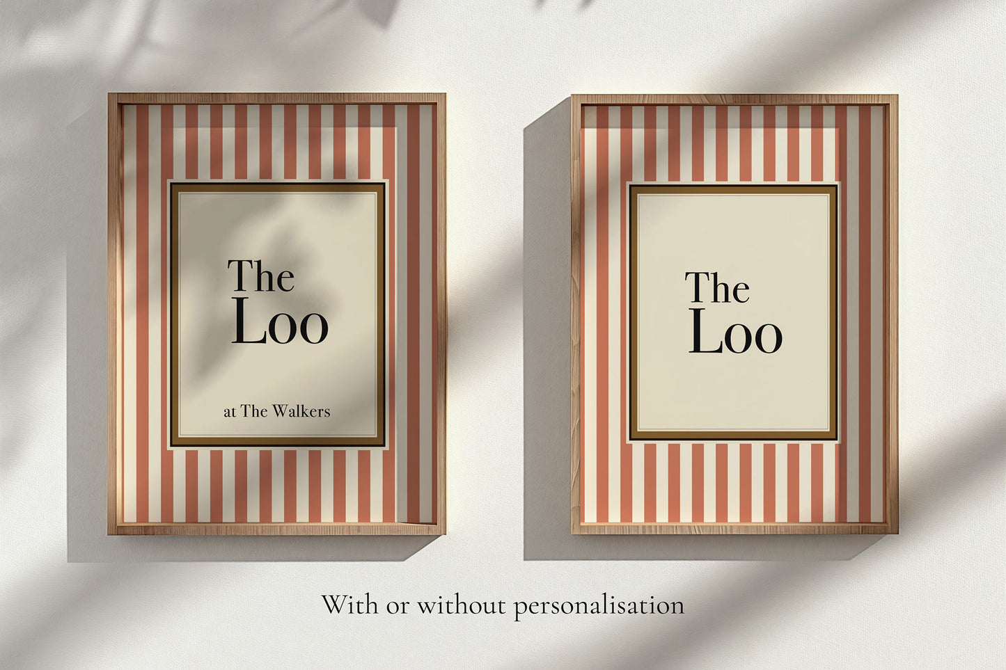 Two framed pictures with striped borders and 'The Loo' text on a white background.
