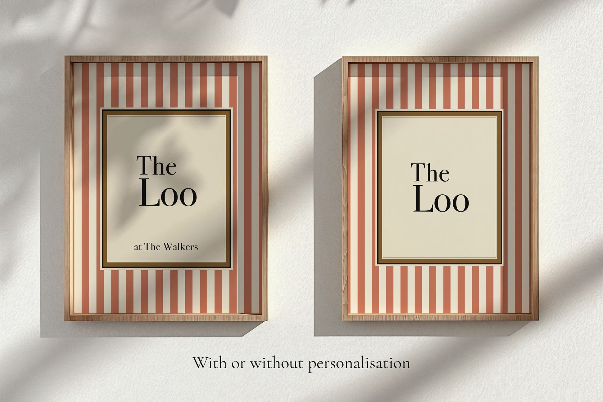Two framed pictures with striped borders and 'The Loo' text on a white background.