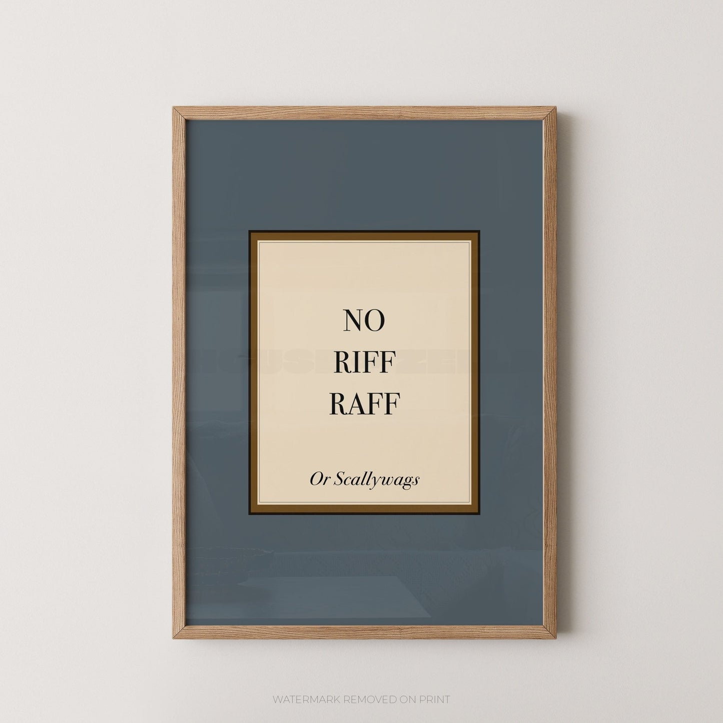 Framed artwork with text on a wall